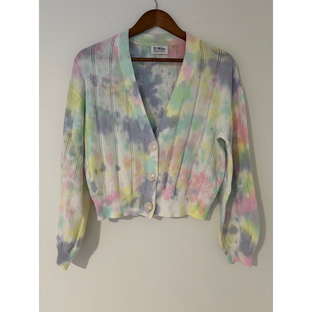 27 Miles Malibu Keaton Rainbow Tie Dye Sweater Button Cardigan Spring EUC M